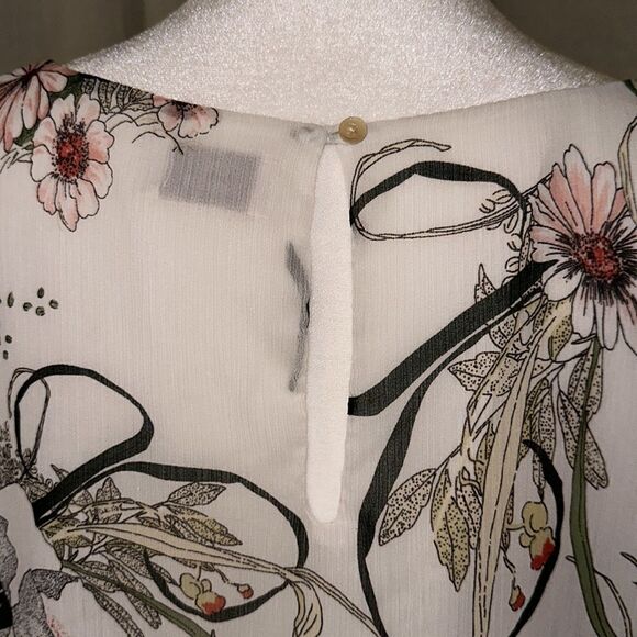 Aritzia L Little Moon Ruffle Sleeve Floral Peplum Blouse White Green - Picture 10 of 16